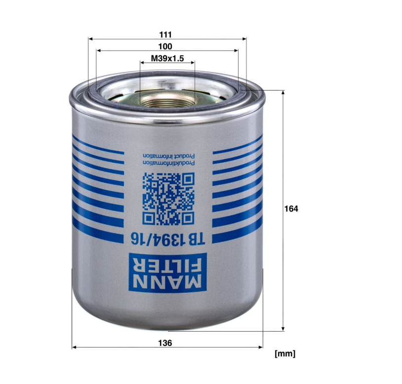 Mann Filter TB139416X Hava Kurutucu Filtre A0004295695 DAF Iveco Ford MAN Mercedes Renault Volvo