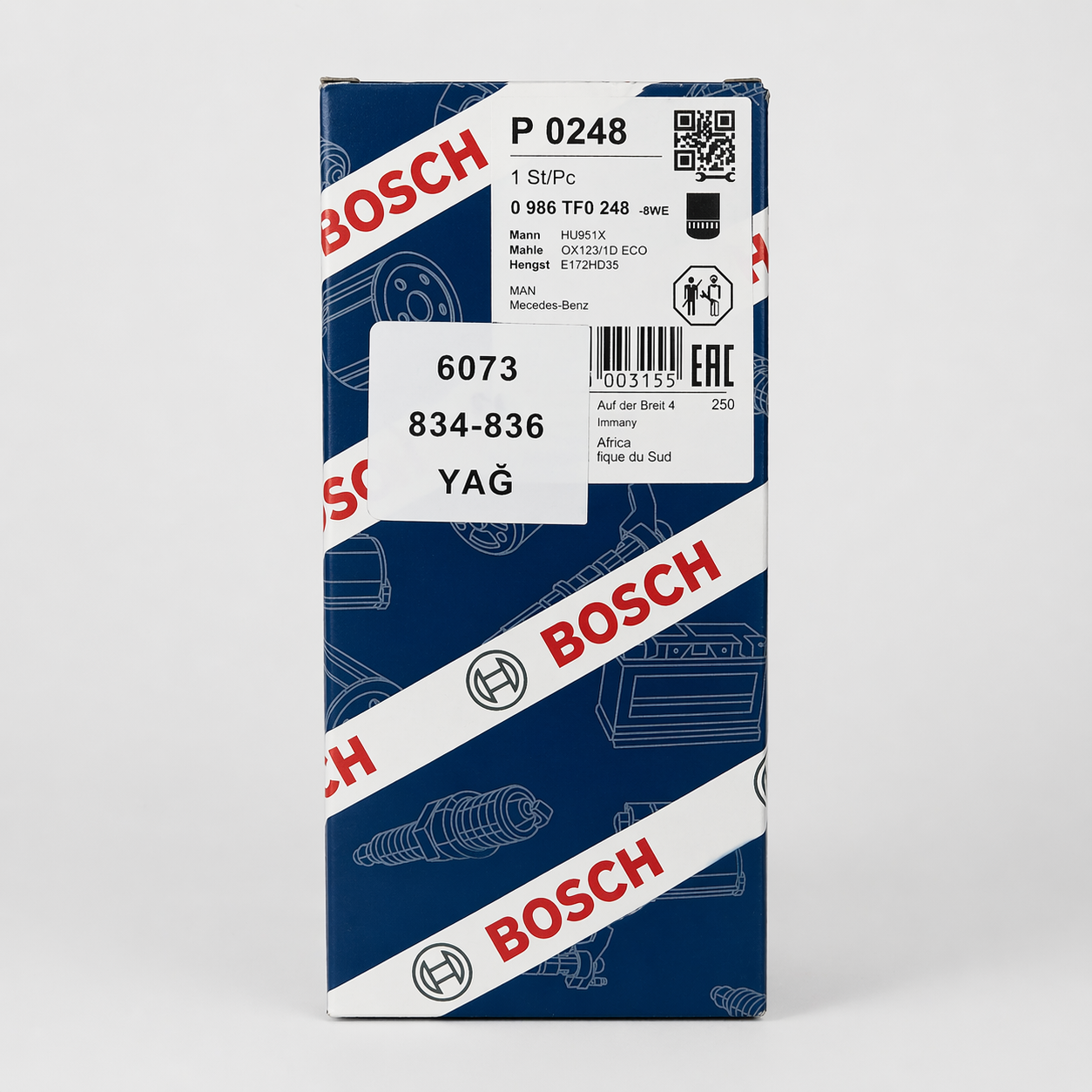 Bosch P0248 0986TF0248 Yağ Filtresi MAN TGL 604 Motor Uyumlu A6061800009